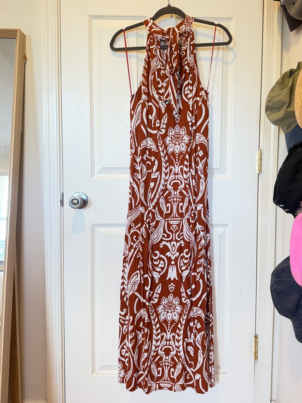 MSK Rust and White Halter Maxi Dress